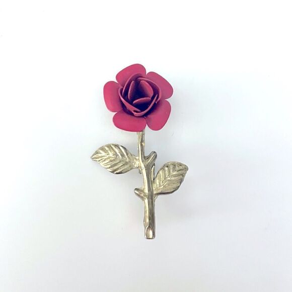 Red Rose Metal Brooch - Picture 1 of 4